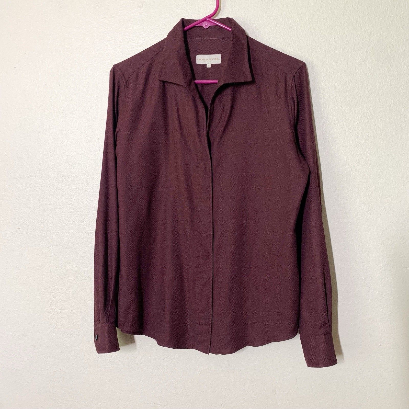 Sarah Alexandra Cotton Cashmere Signature Shirt 6 Deep Burgundy Long Sleeve